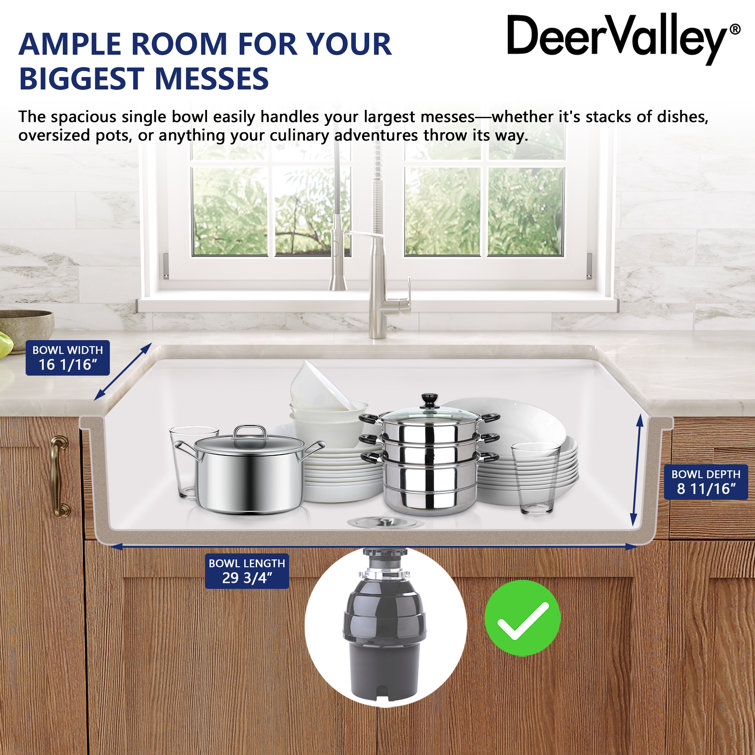White Fireclay Farmhouse Drop-In Kitchen Sink with Accessories