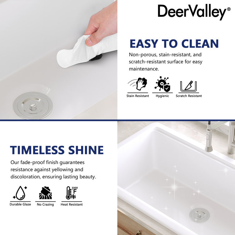 White Fireclay Farmhouse Drop-In Kitchen Sink with Accessories