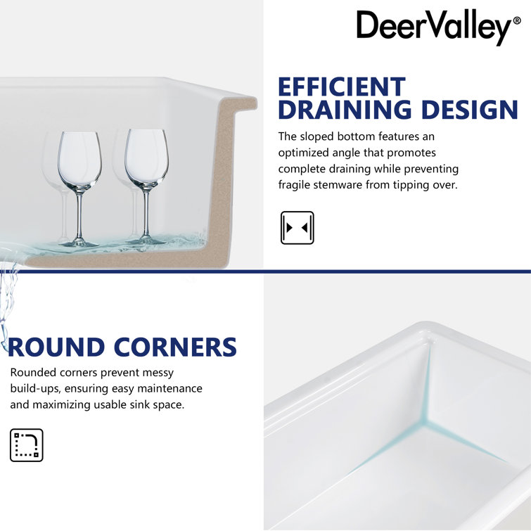 White Fireclay Farmhouse Drop-In Kitchen Sink with Accessories