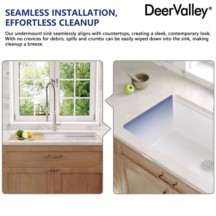 White Fireclay Farmhouse Drop-In Kitchen Sink with Accessories