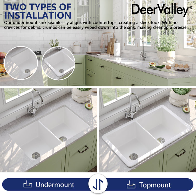 32" L Dual Mount 50/50 Double Bowl Undermount/Drop in Kitchen Sink with Basket Strainer and Sink Grid