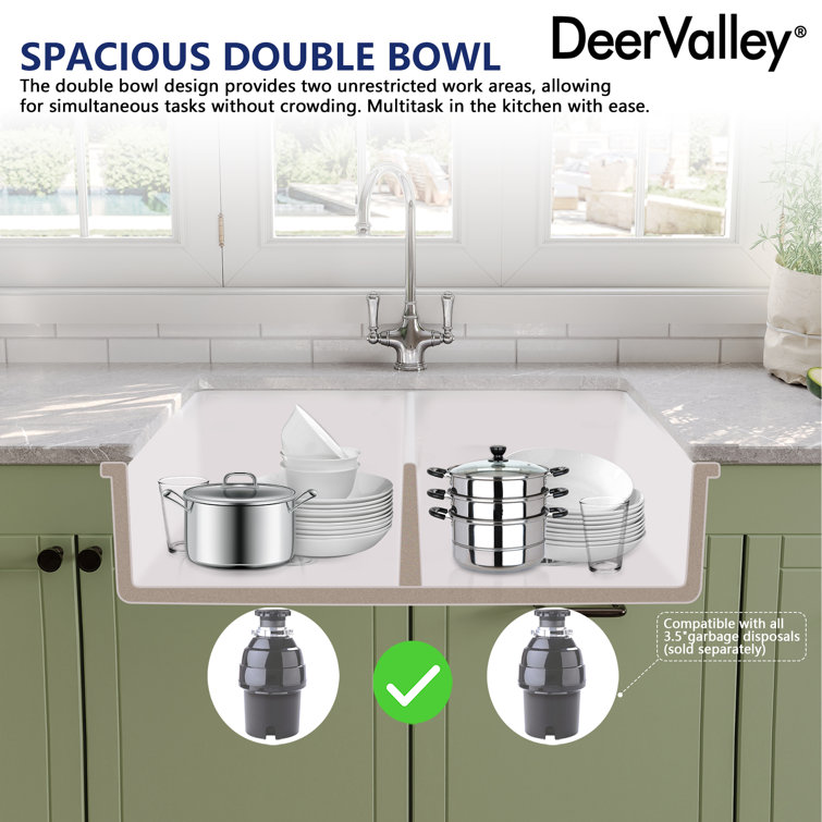 32" L Dual Mount 50/50 Double Bowl Undermount/Drop in Kitchen Sink with Basket Strainer and Sink Grid