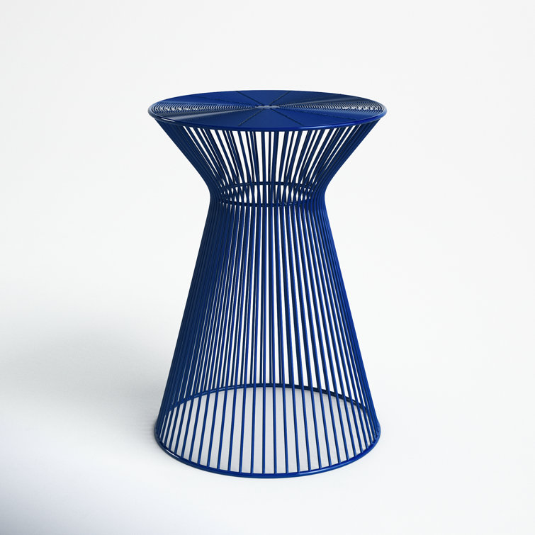 Dark Blue Metal Pedestal Round End Table