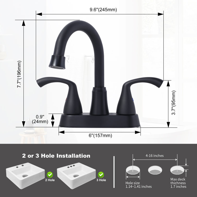 Matte Black High Arc Double Handle Bathroom Faucet