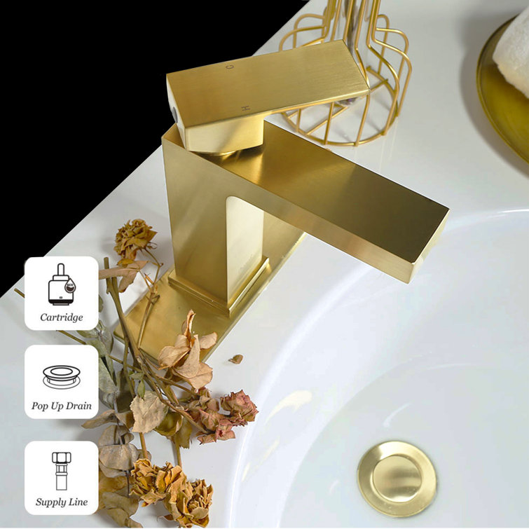 Brushed Gold Single Handle Square Bathroom Faucet