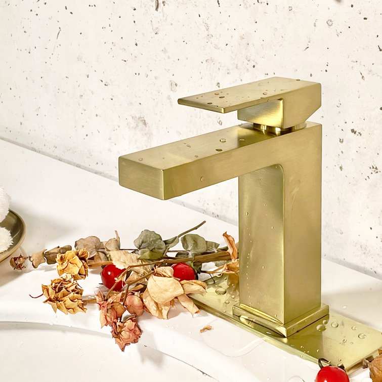 Brushed Gold Single Handle Square Bathroom Faucet