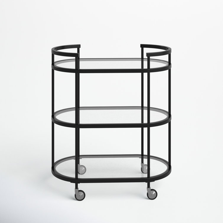 Blackened Bronze Oval Steel and Glass Bar Cart