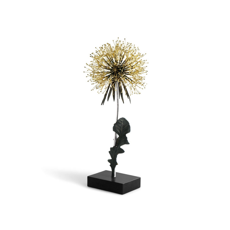 Gold and Black Metal Dandelion Sculpture with Crystal Accents
