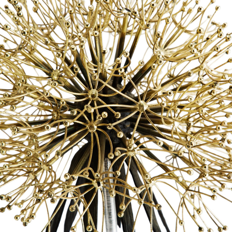 Gold and Black Metal Dandelion Sculpture with Crystal Accents