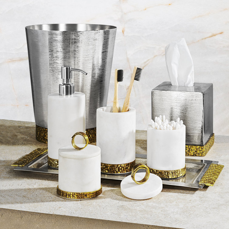 Windswept Palm 2-Piece Antique Gold & White Bathroom Container Set