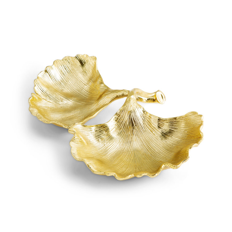 Ginkgo Leaf Inspired Gold Tone Double Serving Dish