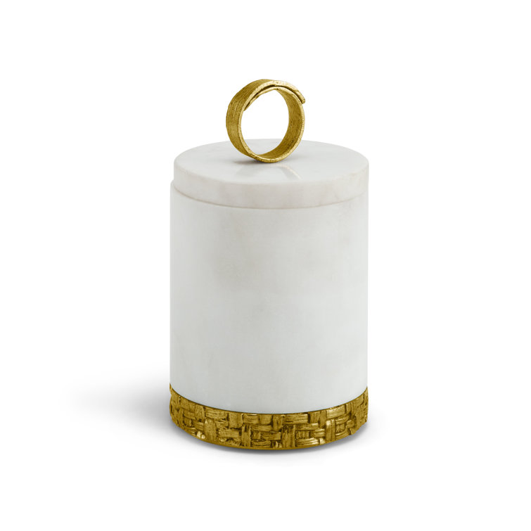 Windswept Palm 2-Piece Antique Gold & White Bathroom Container Set