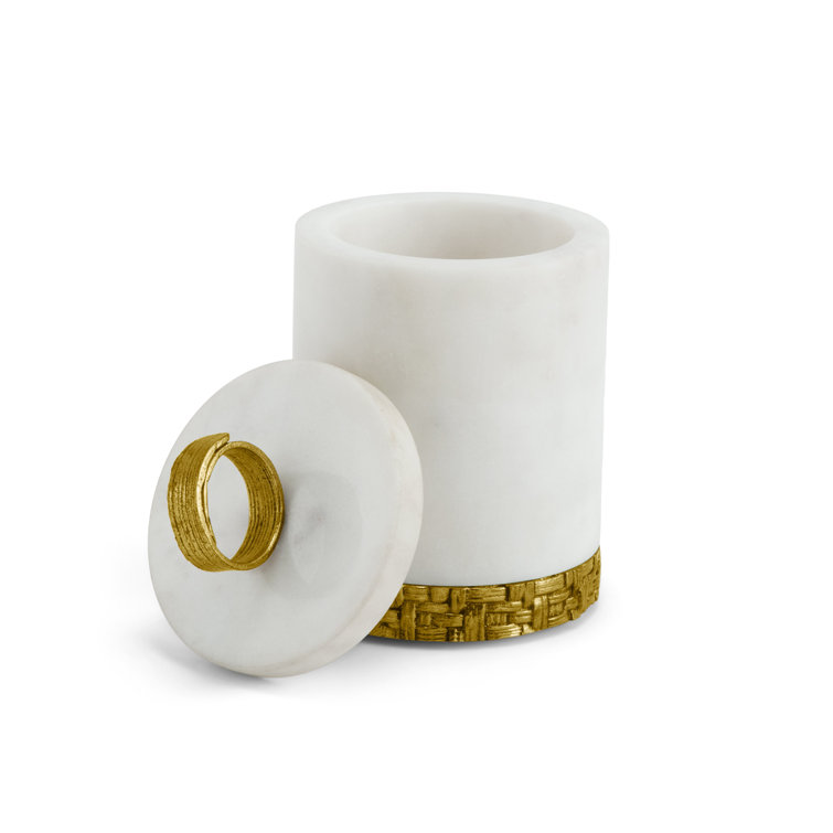 Windswept Palm 2-Piece Antique Gold & White Bathroom Container Set