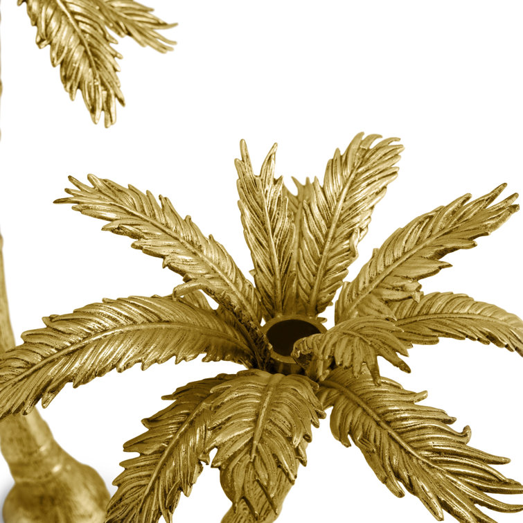 Antique Gold Palm Frond Candleholders Set with Marble Base