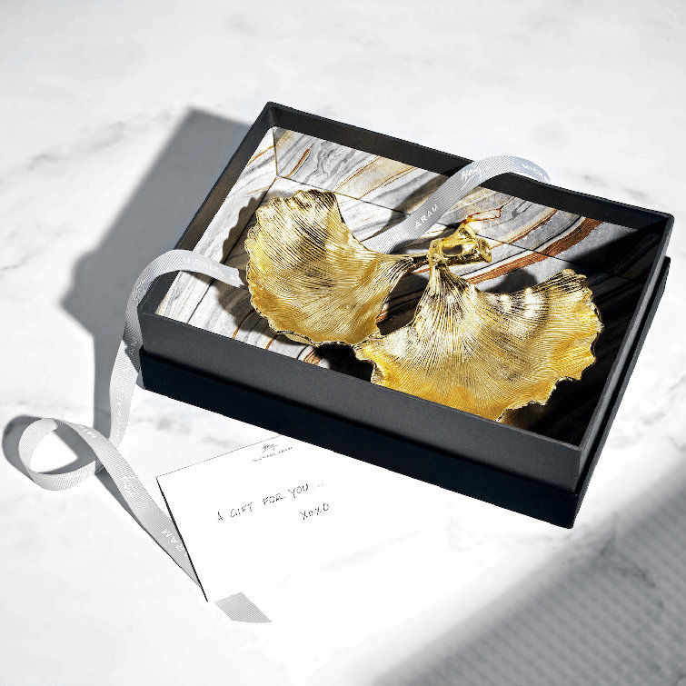 Ginkgo Leaf Inspired Gold Tone Double Serving Dish