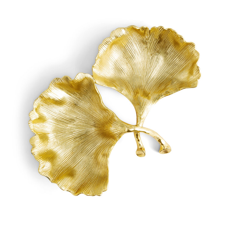 Ginkgo Leaf Inspired Gold Tone Double Serving Dish