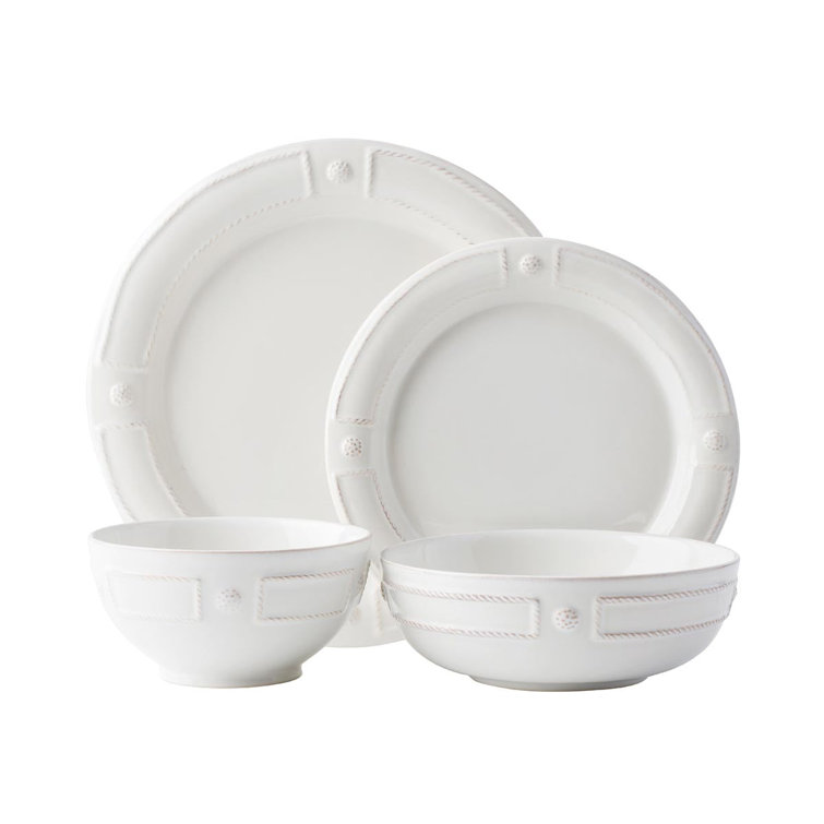 White Ceramic Embossed Cottagecore Salad Plate Set