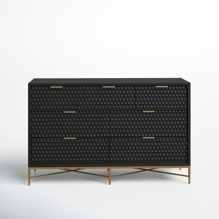 Black Pearl Contemporary 7-Drawer Dresser with Gold Accents