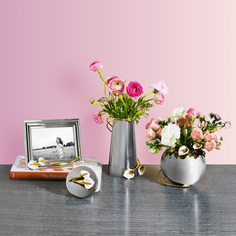 Calla Lily 13" Silver Metal Table Vase