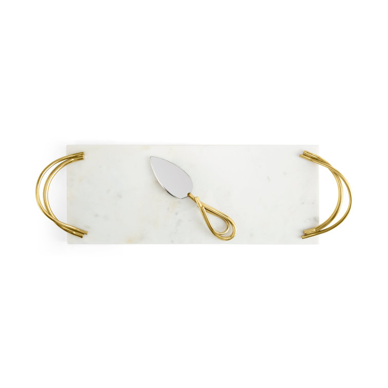 White Marble Rectangular Cheese Board with Gold Spreader Knife