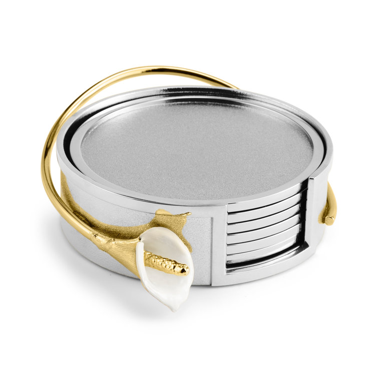 Silver and Gold Calla Lily Coaster Set with Holder