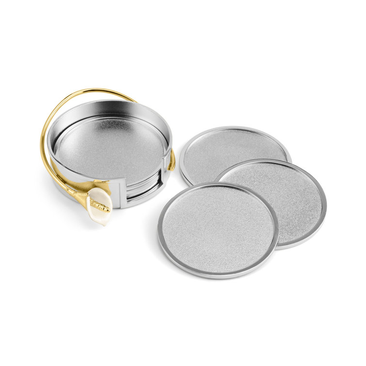 Silver and Gold Calla Lily Coaster Set with Holder