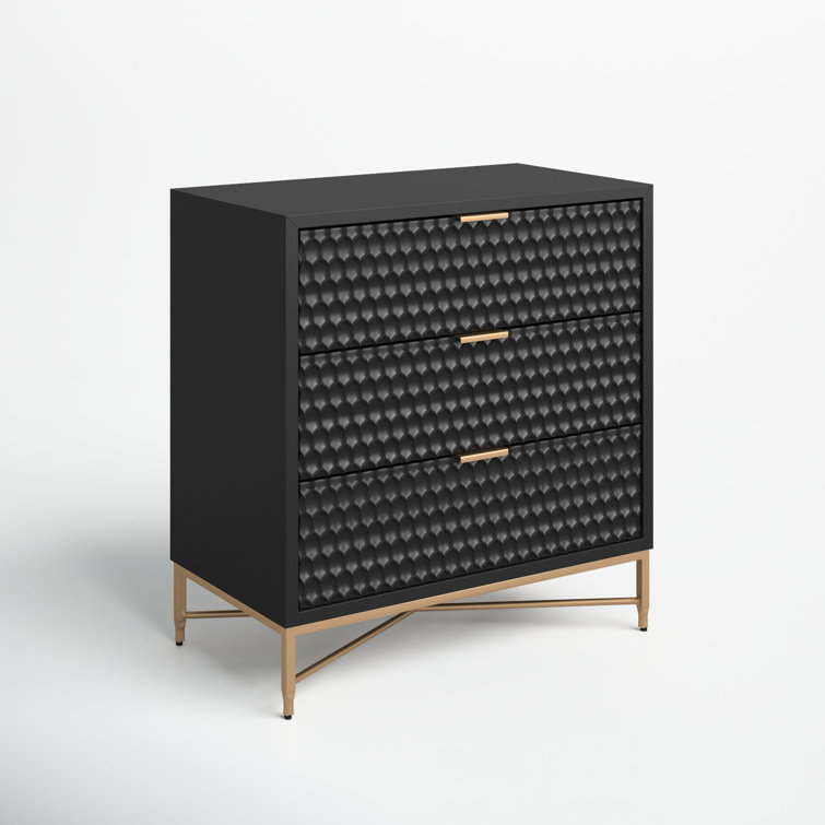 Black Pearl Contemporary 3-Drawer Mahogany Dresser with Gold Accents