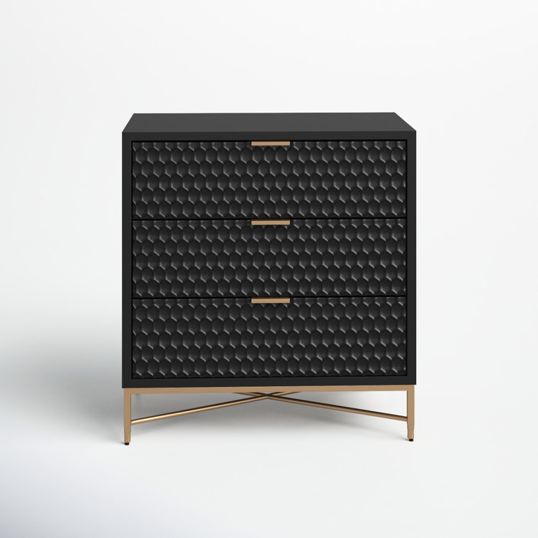 Black Pearl Contemporary 3-Drawer Mahogany Dresser with Gold Accents