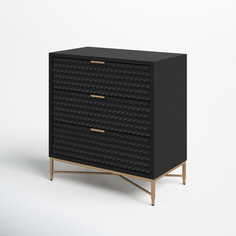 Black Pearl Contemporary 3-Drawer Mahogany Dresser with Gold Accents
