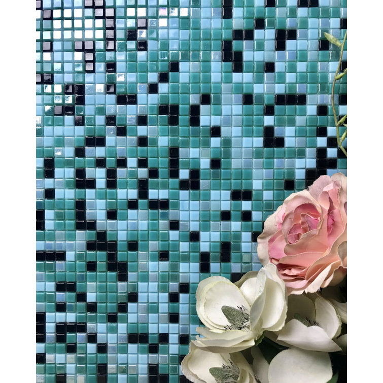 Galaxy 12" x 12" Iridescent Blue Glass Mosaic Tile