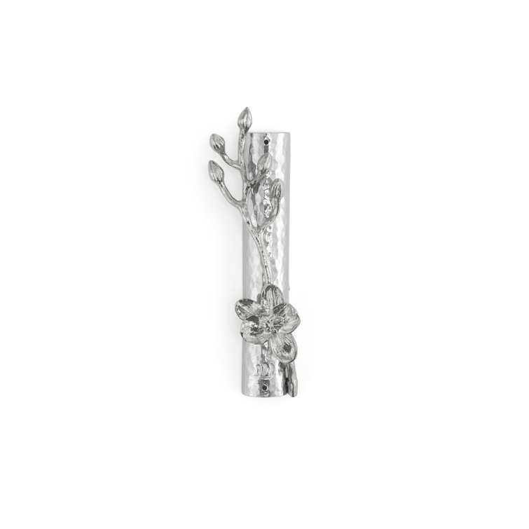 White Orchid Silver Mezuzah with Floral Design