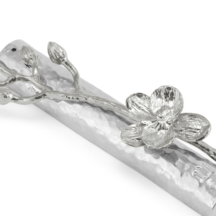 White Orchid Silver Mezuzah with Floral Design