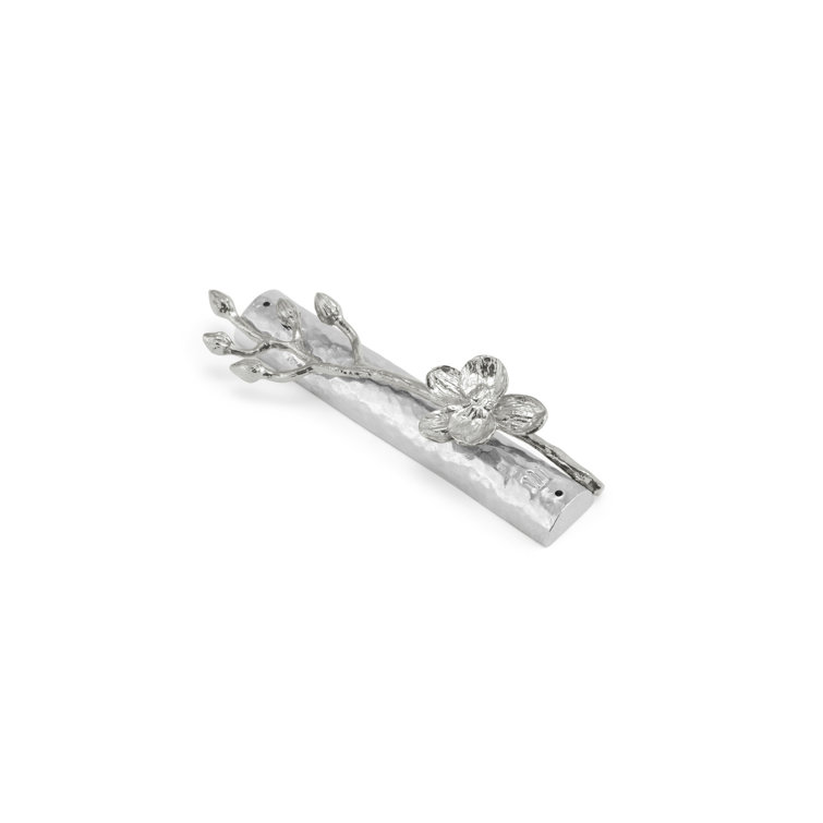 White Orchid Silver Mezuzah with Floral Design