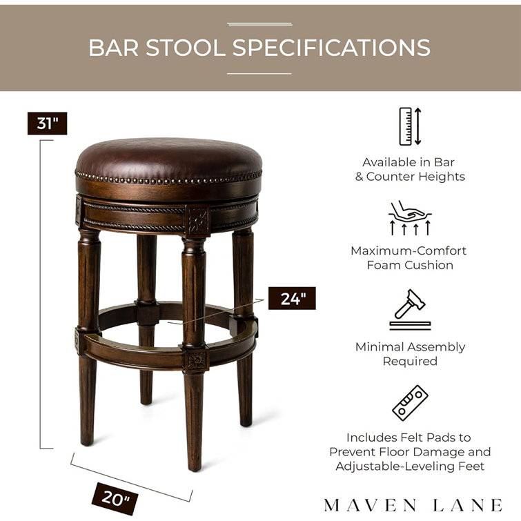 Dark Walnut Backless Swivel Bar Stool with Leather Seat