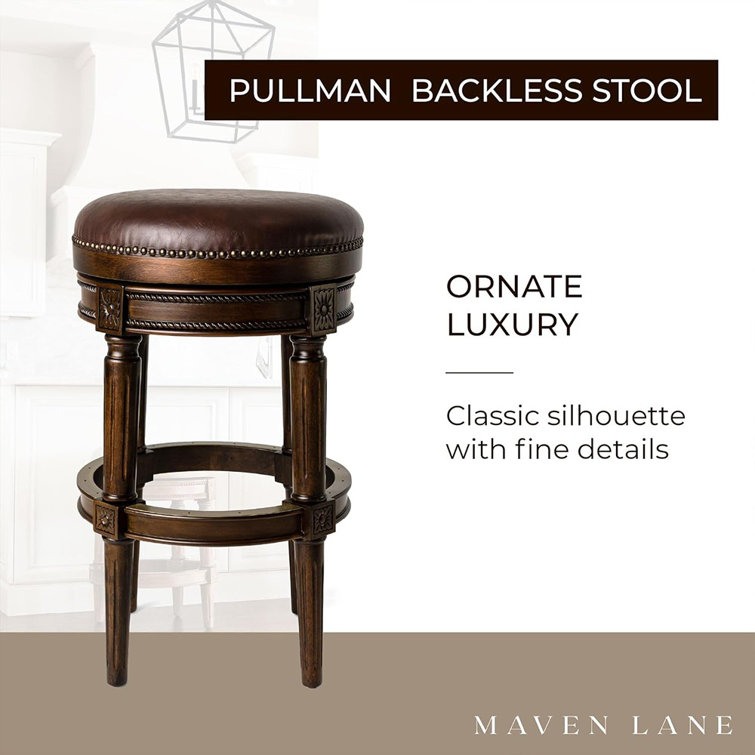 Dark Walnut Backless Swivel Bar Stool with Leather Seat