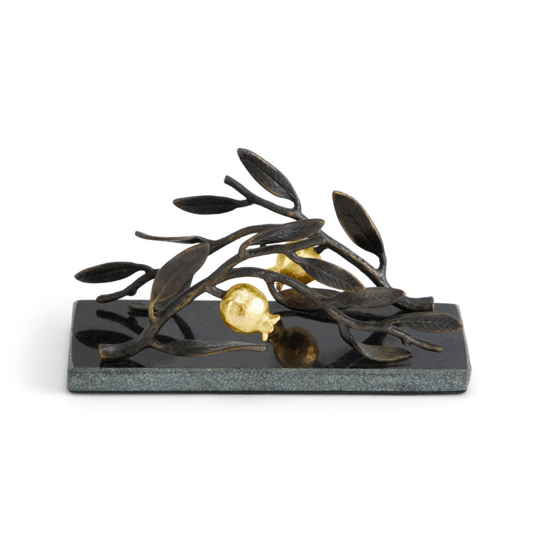 Black Metal Napkin Holder with Gold 3D Embellishment