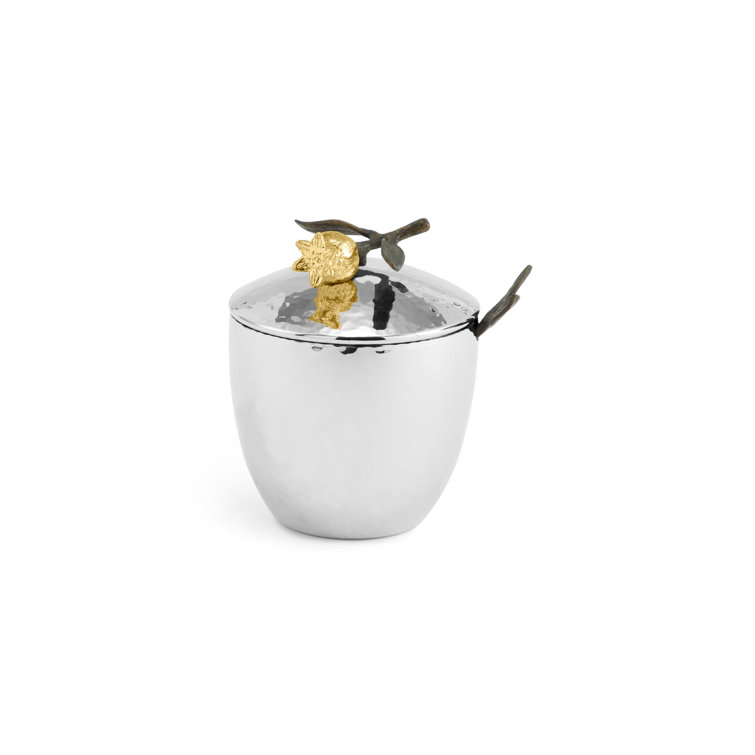 Elegant Handcrafted Pomegranate Sugar Pot with Matching Spoon Set