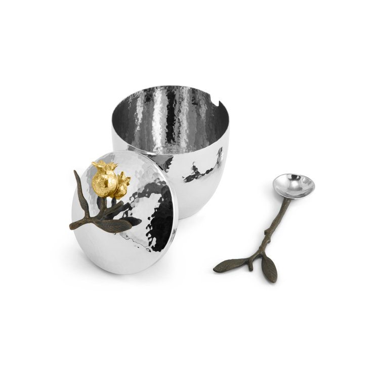 Elegant Handcrafted Pomegranate Sugar Pot with Matching Spoon Set