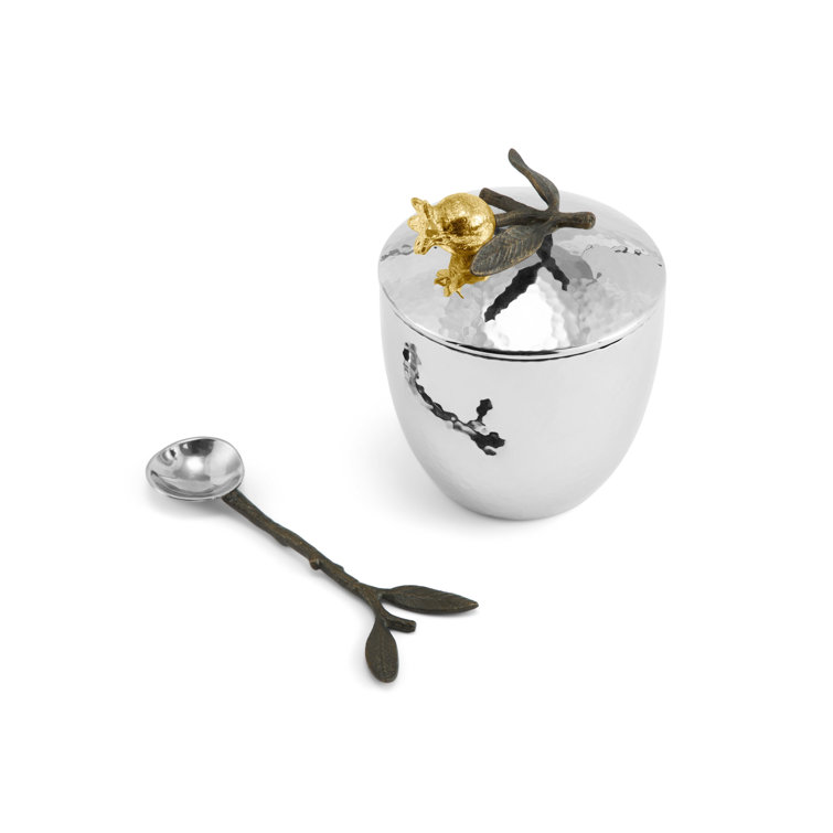 Elegant Handcrafted Pomegranate Sugar Pot with Matching Spoon Set