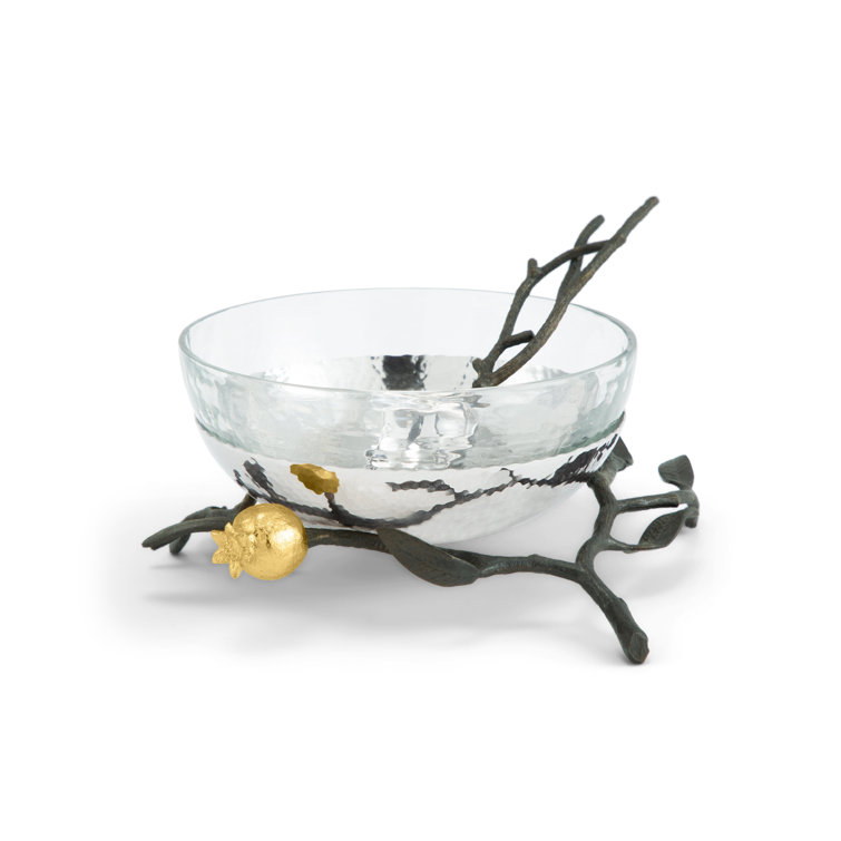 Elegant Silver Glass Serving Bowl with Gold Pedestal Embellishment