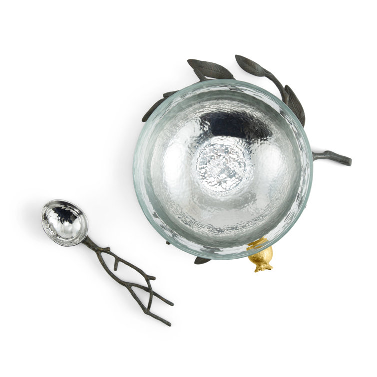 Elegant Silver Glass Serving Bowl with Gold Pedestal Embellishment