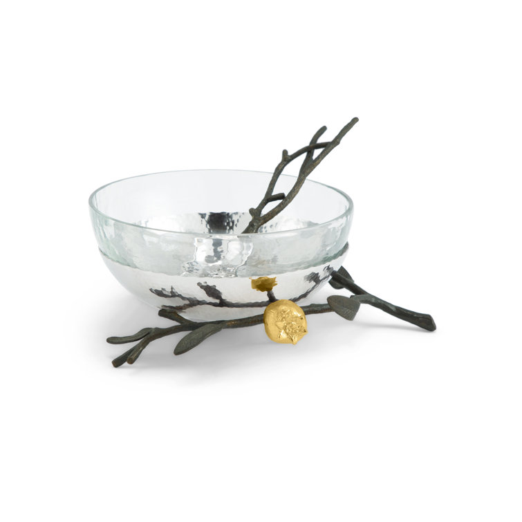 Elegant Silver Glass Serving Bowl with Gold Pedestal Embellishment