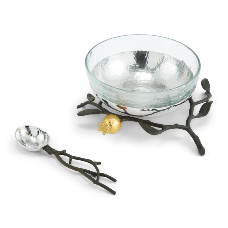 Elegant Silver Glass Serving Bowl with Gold Pedestal Embellishment