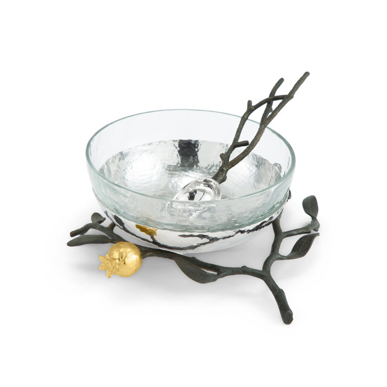Elegant Silver Glass Serving Bowl with Gold Pedestal Embellishment