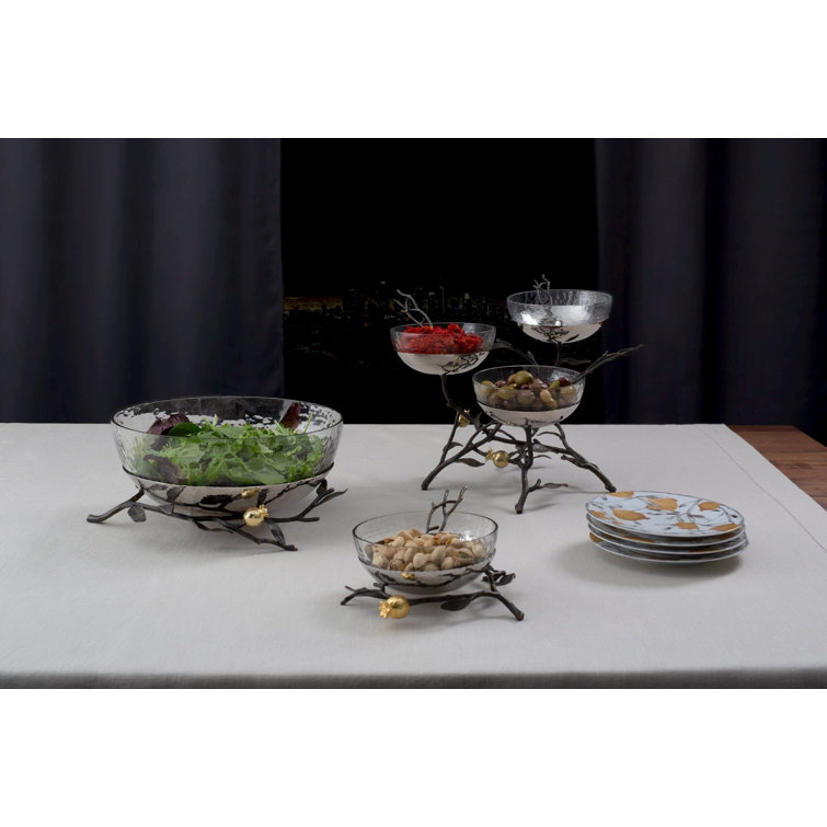 Elegant Silver Glass Serving Bowl with Gold Pedestal Embellishment