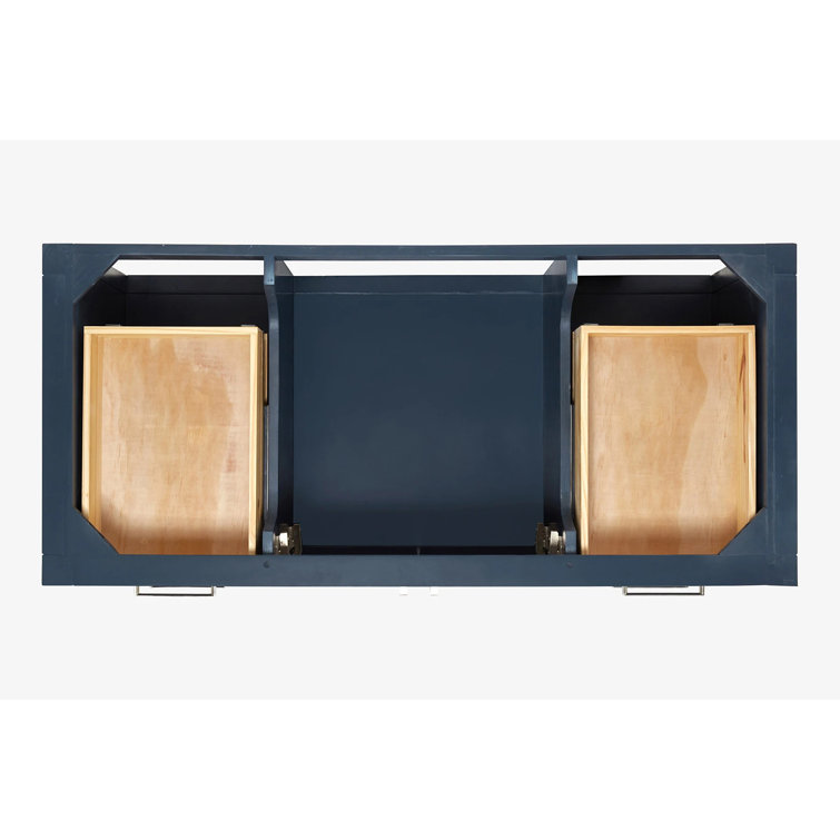 Midnight Blue Solid Wood Freestanding Single Bathroom Vanity with Quartz Top