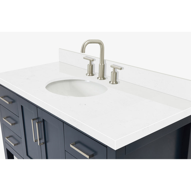 Midnight Blue Solid Wood Freestanding Single Bathroom Vanity with Quartz Top