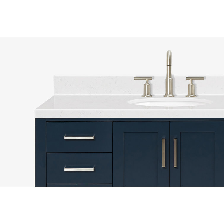 Midnight Blue Solid Wood Freestanding Single Bathroom Vanity with Quartz Top