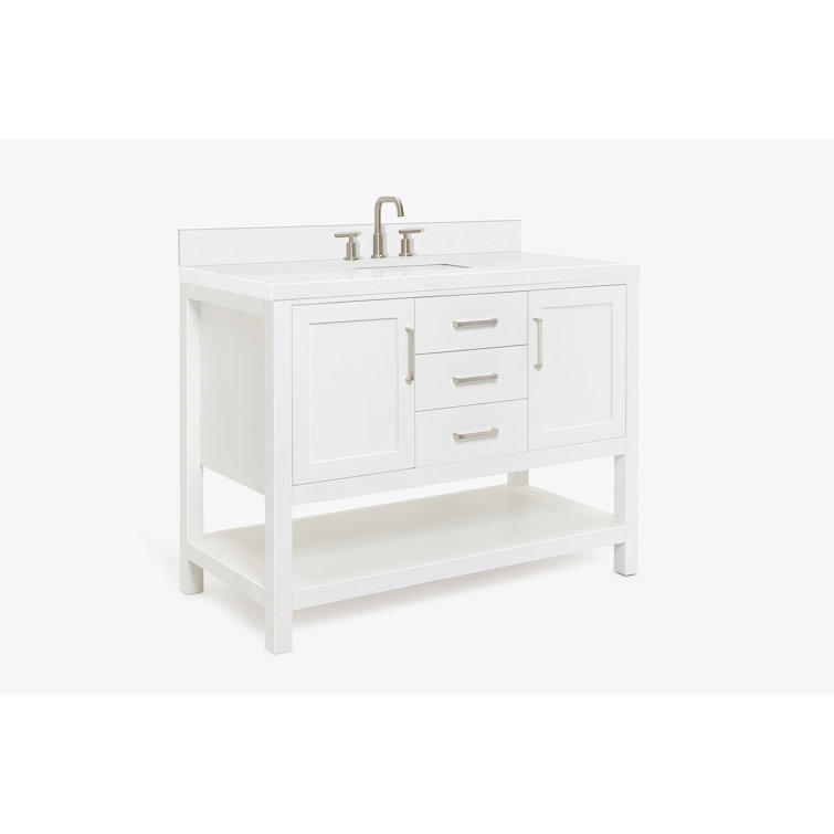 Magnolia 48" White Hardwood Freestanding Bathroom Vanity with Quartz Top