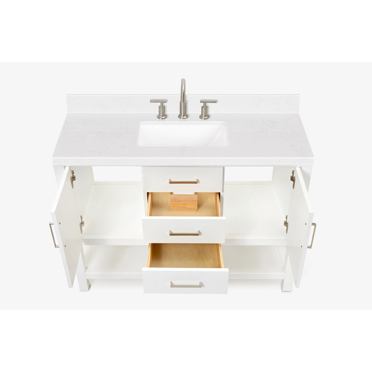 Magnolia 48" White Hardwood Freestanding Bathroom Vanity with Quartz Top